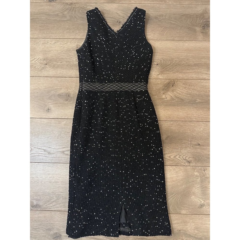 Lela Rose Black Knit Bouclé Wool Dress with Sequins - Size 2 - Designer - Formal